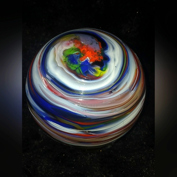 Colorful Swirl Art Glass Sphere I Beleive It Says TACOMA GLASS CO. ON BOTTOM